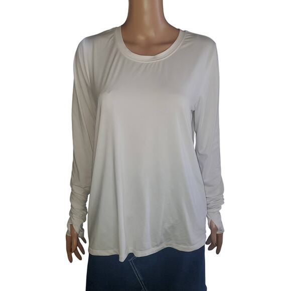 Spanx Size L Wrap Back Long Sleeve T-Shirt Open Back Thumbholes Workout FLAW - Picture 1 of 9